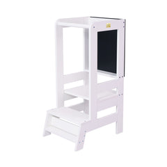 Ayudante de cocina de madera con tablero negro, blanco