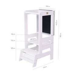 Ayudante de cocina de madera con tablero negro, blanco