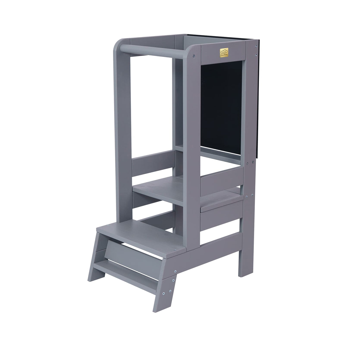 Ayudante de cocina de madera con tablero negro, gris oscuro