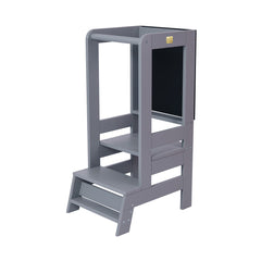 Ayudante de cocina de madera con tablero negro, gris oscuro