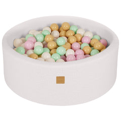 Piscina de bolas redonda con 200 bolas rosa pastel/menta/blanco/beige, 90x30cm - White Boucle - ZuriBoo