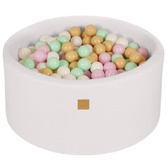 Piscina de bolas redonda con 300 bolas rosa pastel/menta/blanco/beige, 90x40cm - White Boucle - ZuriBoo