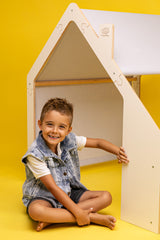 MeowBaby® Casita de Madera Blanca para Niños - Techo Azul - ZuriBoo