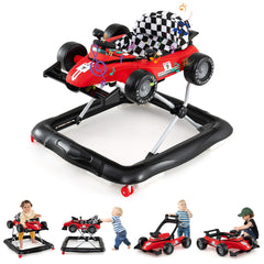 Andador para Bebé 4 en 1 Centro de Actividades con Altura Ajustable Asiento Música Coche Empujable Convertible para Niños 6-18 Meses Rojo
