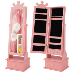 Armario de Joyería para Niños con Espejo de Cuerpo Entero y 3 Cajones 2 Ángulos de Inclinación Ajustables 34 x 30 x 103/113cm Rosa
