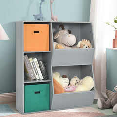 Armario Infantil para Juguetes Organizador de Juguetes 3 Cubos y 2 Cajas Abiertas Estantería para Niños Salón 76 x 28 x 94 cm Gris