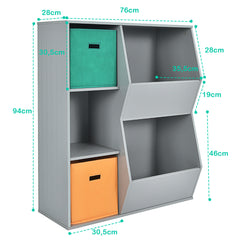 Armario Infantil para Juguetes Organizador de Juguetes 3 Cubos y 2 Cajas Abiertas Estantería para Niños Salón 76 x 28 x 94 cm Gris