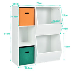 Armario Infantil para Juguetes Organizador de Juguetes 3 Cubos y 2 Cajas Abiertas Estantería para Niños Salón 76 x 28 x 94 cm Blanco