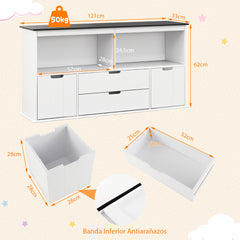 Armario Infantil con 4 Cajones para Juguetes Organizador de Almacenamiento para Niños para Habitación Infantil 121 x 33 x 62 cm Blanco