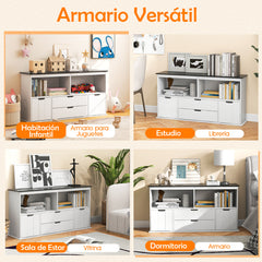 Armario Infantil con 4 Cajones para Juguetes Organizador de Almacenamiento para Niños para Habitación Infantil 121 x 33 x 62 cm Blanco