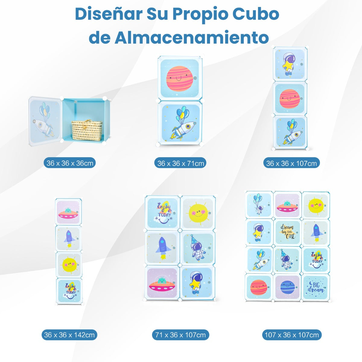 Armario Modular Infantil Portátil Estantería de 12 Cubos con 2 Secciones de Colgar para Juguetes Zapatos Ropas 107 x 36 x 142 cm Azul