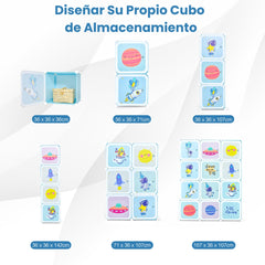 Armario Modular Infantil Portátil Estantería de 12 Cubos con 2 Secciones de Colgar para Juguetes Zapatos Ropas 107 x 36 x 142 cm Azul
