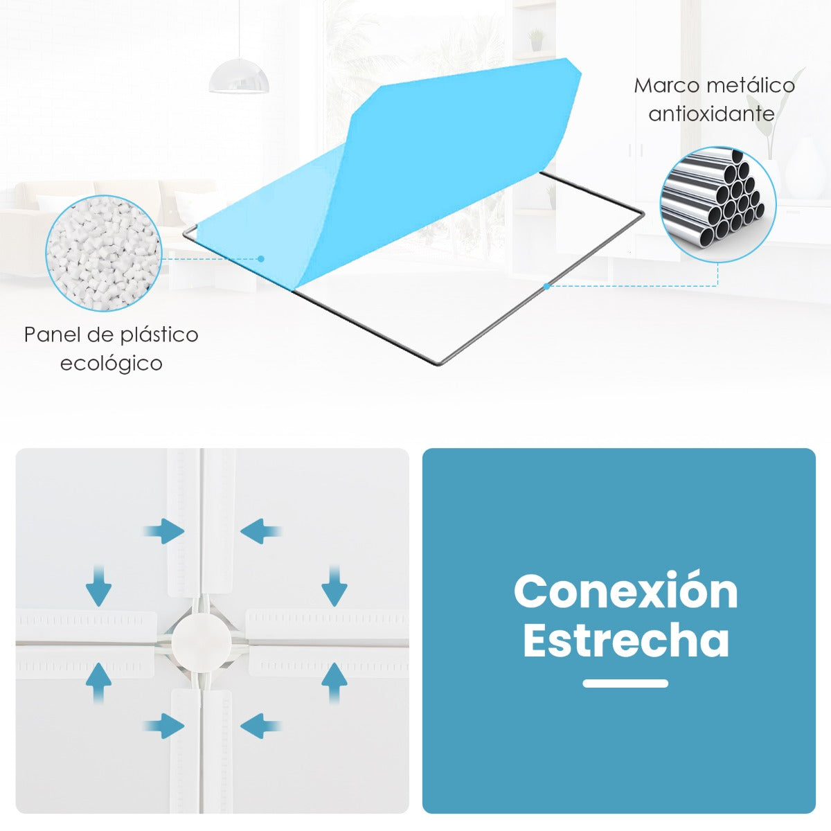 Armario Modular Infantil Portátil Estantería de 12 Cubos con 2 Secciones de Colgar para Juguetes Zapatos Ropas 107 x 36 x 142 cm Azul