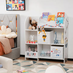 Armario para Niños Organizador con 3 Niveles y 5 Compartimientos 2 Cajones de Tejido para Libros Juguetes 93 x 30 x 102 cm Blanco