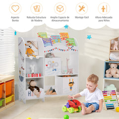 Armario para Niños Organizador con 3 Niveles y 5 Compartimientos 2 Cajones de Tejido para Libros Juguetes 93 x 30 x 102 cm Blanco