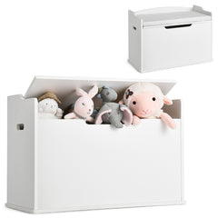 Baúl de Juguetes Cofre de Almacenamiento con Tapa Elevable Caja de Juguetes y Cofre con Banco Doble Uso como Banco Grande de Madera Blanco