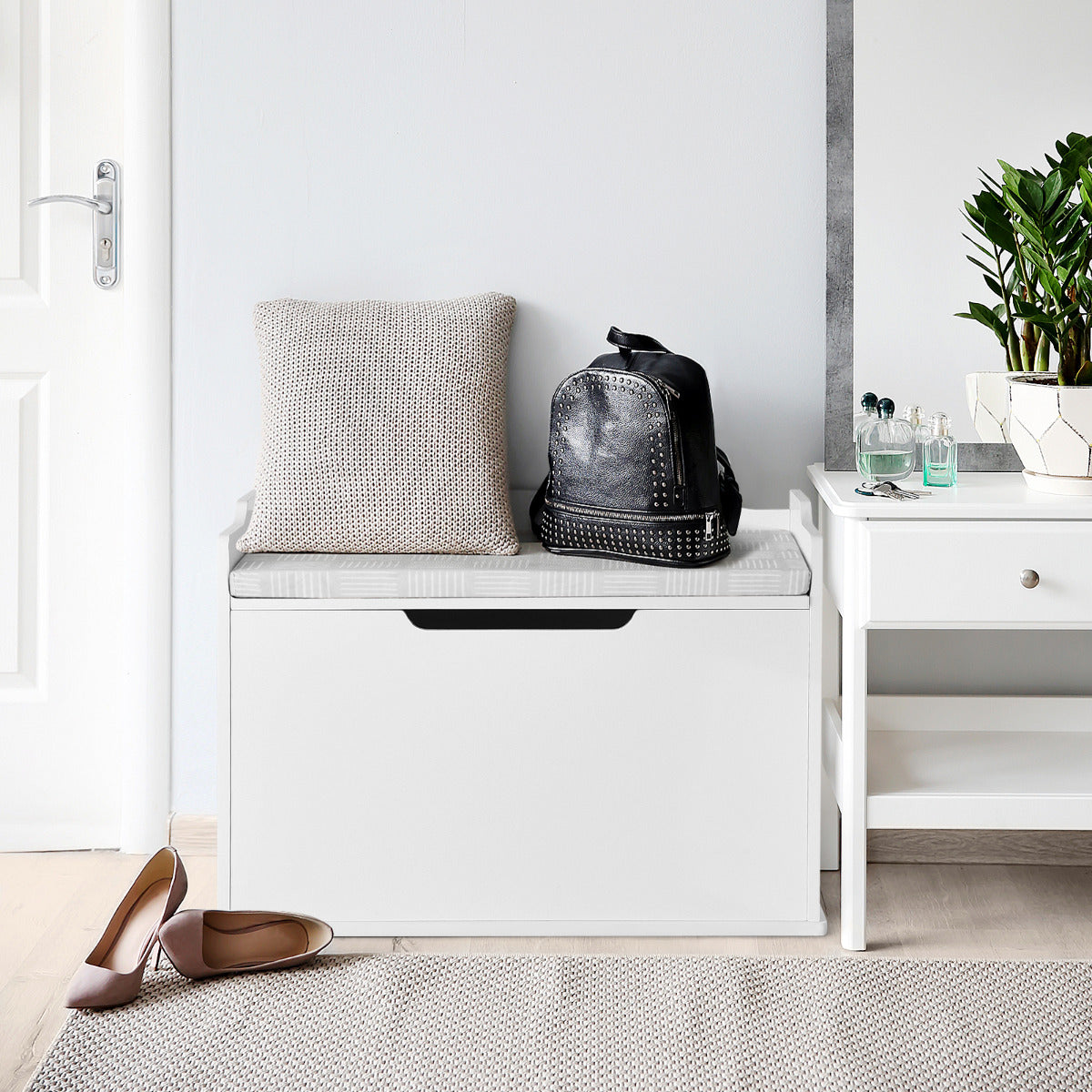 Baúl de Juguetes Cofre de Almacenamiento con Tapa Elevable Caja de Juguetes y Cofre con Banco Doble Uso como Banco Grande de Madera Blanco