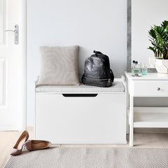 Baúl de Juguetes Cofre de Almacenamiento con Tapa Elevable Caja de Juguetes y Cofre con Banco Doble Uso como Banco Grande de Madera Blanco