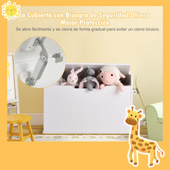 Baúl de Juguetes Cofre de Almacenamiento con Tapa Elevable Caja de Juguetes y Cofre con Banco Doble Uso como Banco Grande de Madera Blanco