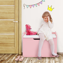 Baúl de Juguetes Cofre de Almacenamiento con Tapa Elevable Caja de Juguetes y Cofre con Banco Doble Uso como Banco Grande de Madera Rosa