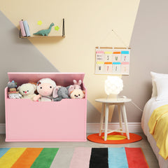 Baúl de Juguetes Cofre de Almacenamiento con Tapa Elevable Caja de Juguetes y Cofre con Banco Doble Uso como Banco Grande de Madera Rosa