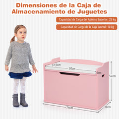 Baúl de Juguetes Cofre de Almacenamiento con Tapa Elevable Caja de Juguetes y Cofre con Banco Doble Uso como Banco Grande de Madera Rosa