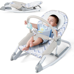 Mecedor 2 en 1 para Bebés para 0-6 Meses Balanceador Portátil con Respaldo Ajustable y Asiento Desmontable Silla Estacionaria Plegable Gris