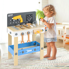 Banco de Herramientas para Niños Banco de Trabajo de Madera con Panel Perforado Pizarra y Estante Juego de Juguete Montessori para 3+ Años