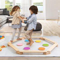 Barra de Equilibrio de Madera y Piedrecita Carrera de Obstáculos de Gimnasia para Niños Natural