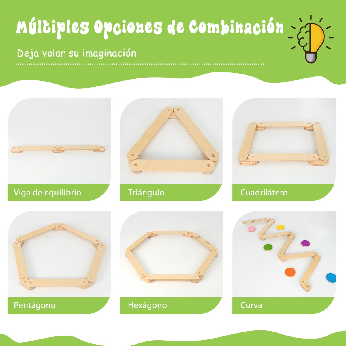 Barra de Equilibrio de Madera y Piedrecita Carrera de Obstáculos de Gimnasia para Niños Natural