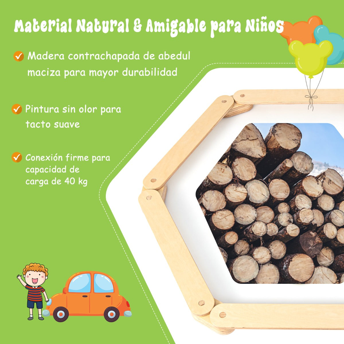Barra de Equilibrio de Madera y Piedrecita Carrera de Obstáculos de Gimnasia para Niños Natural
