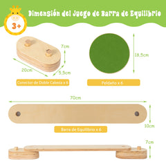 Barra de Equilibrio de Madera y Piedrecita Carrera de Obstáculos de Gimnasia para Niños Natural