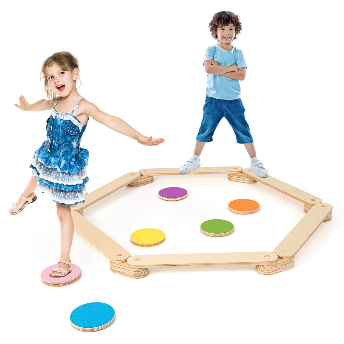 Barra de Equilibrio de Madera y Piedrecita Carrera de Obstáculos de Gimnasia para Niños Natural