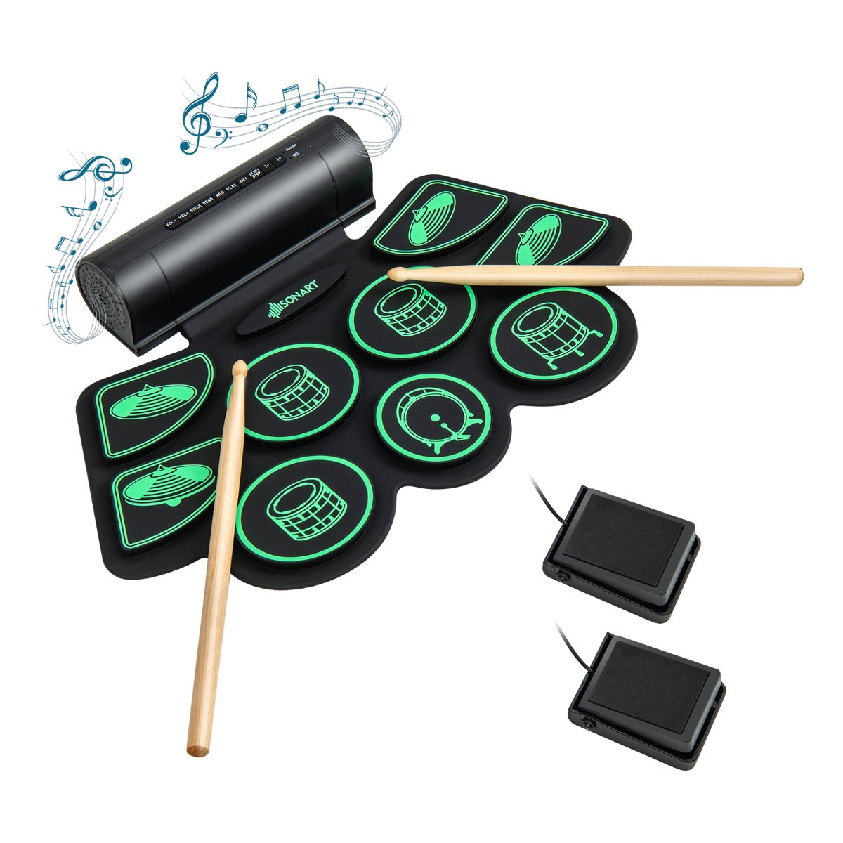 Kit de Batería Eléctrica de 9 Pads Kit de Batería Digital con 2 Pedales 2 Baquetas Toma de Auriculares Función MIDI Puerto USB y MP3