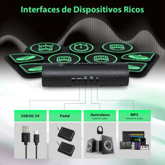 Kit de Batería Eléctrica de 9 Pads Kit de Batería Digital con 2 Pedales 2 Baquetas Toma de Auriculares Función MIDI Puerto USB y MP3