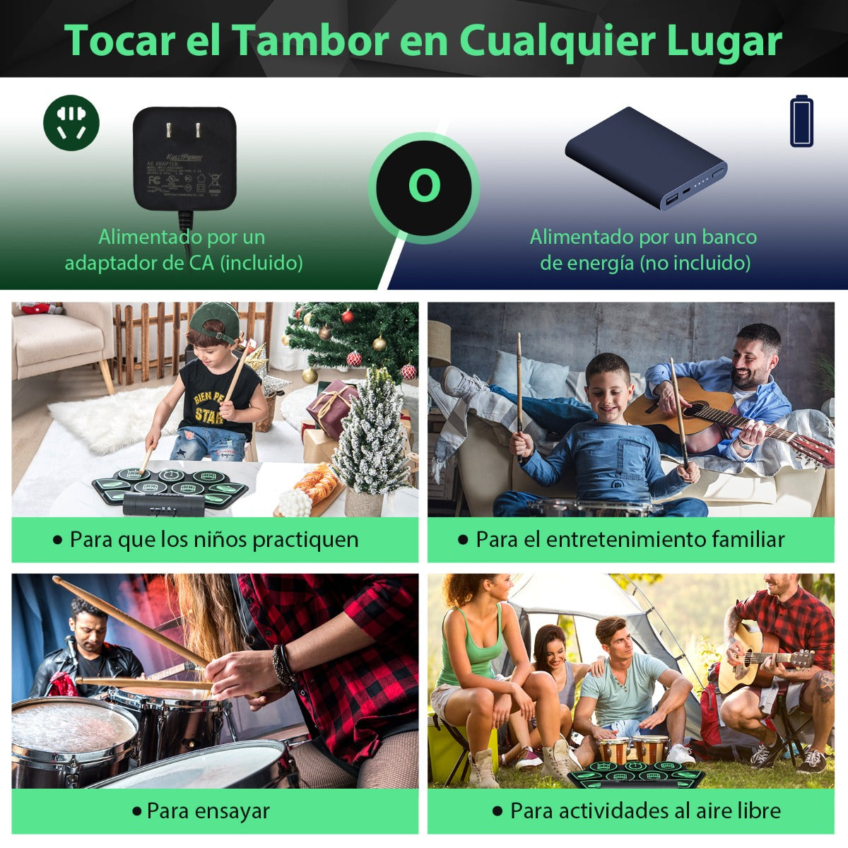 Kit de Batería Eléctrica de 9 Pads Kit de Batería Digital con 2 Pedales 2 Baquetas Toma de Auriculares Función MIDI Puerto USB y MP3