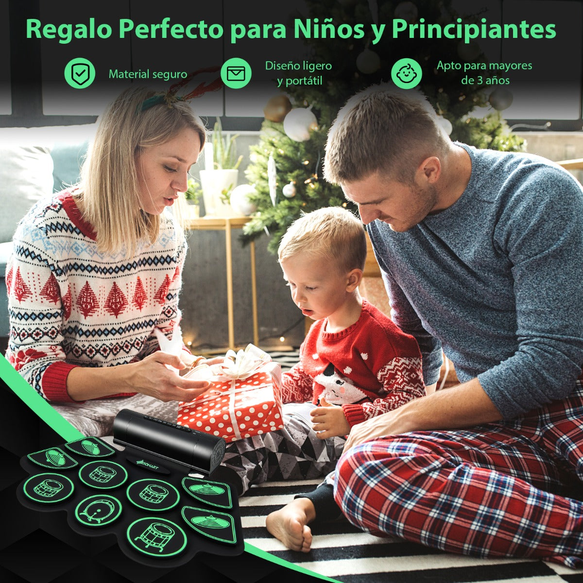 Kit de Batería Eléctrica de 9 Pads Kit de Batería Digital con 2 Pedales 2 Baquetas Toma de Auriculares Función MIDI Puerto USB y MP3