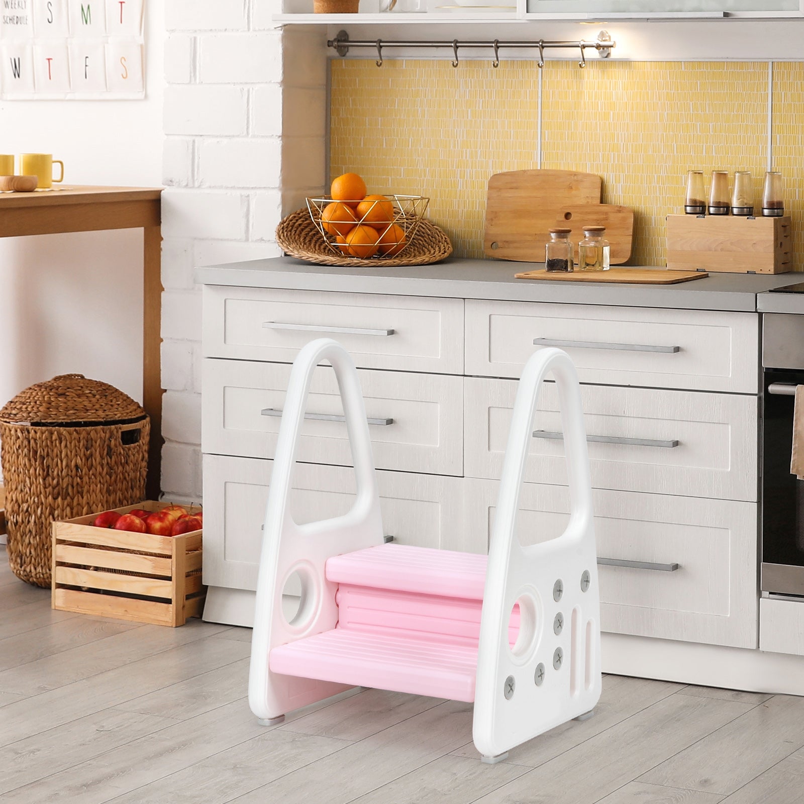 Taburete para Niños Escalera Multiuso con Diseño Antideslizante Reposabrazos Seguros Fácil de Montar Rosa 44 x 39,5 x 61 cm