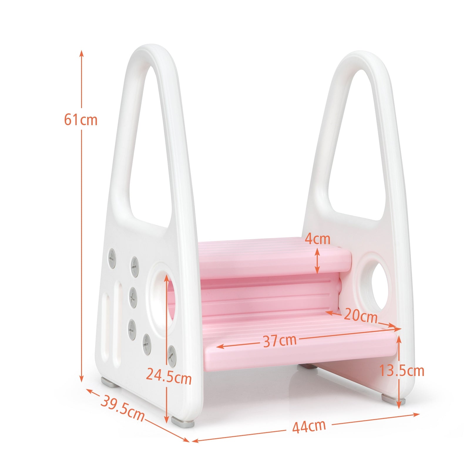 Taburete para Niños Escalera Multiuso con Diseño Antideslizante Reposabrazos Seguros Fácil de Montar Rosa 44 x 39,5 x 61 cm