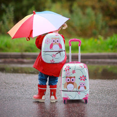 Conjunto de Maleta de viaje Búho para ninños 2 en 1 Lindo equipaje con ruedas con Mochila