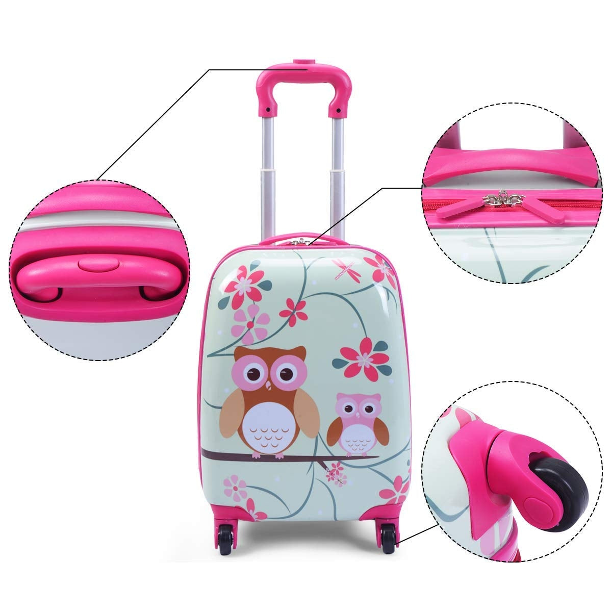 Conjunto de Maleta de viaje Búho para ninños 2 en 1 Lindo equipaje con ruedas con Mochila
