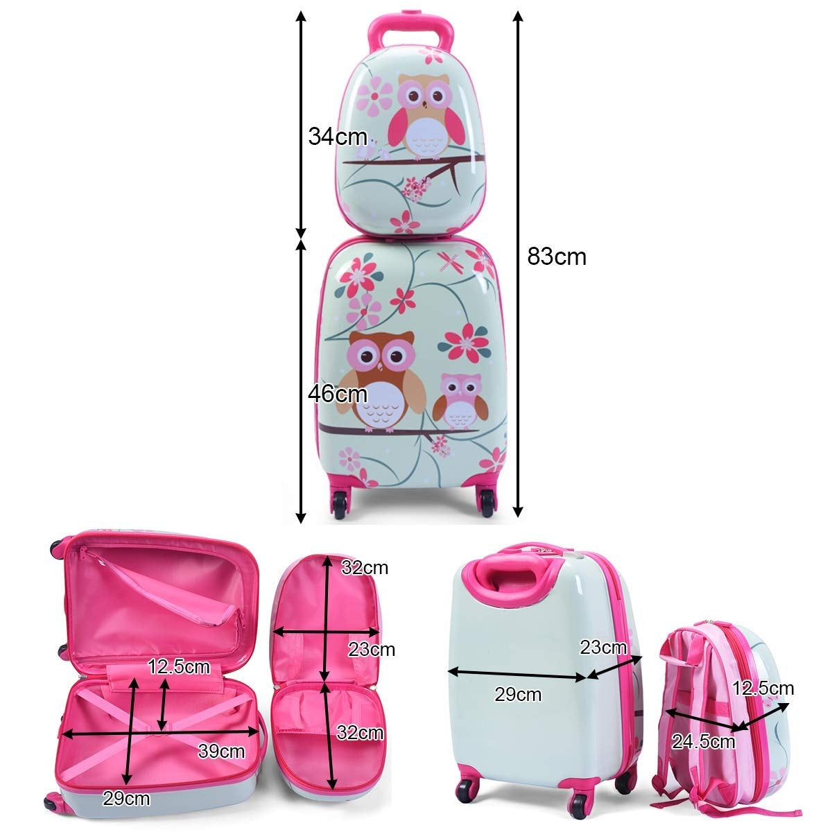 Conjunto de Maleta de viaje Búho para ninños 2 en 1 Lindo equipaje con ruedas con Mochila