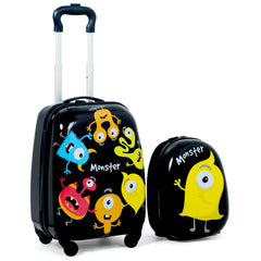 Negro Equipaje de Viaje para Niños Mochila Maleta para Infantil Cáscara Dura con 4 Ruedas Giratorias