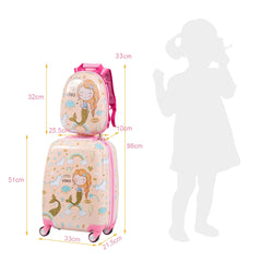 Juego de Mochila y Maleta de Viaje Infantil Juego de Equipaje de Cabina de Sirena con Ruedas para Niños con Manija Ajustable