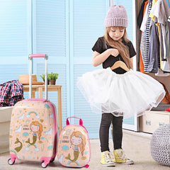 Juego de Mochila y Maleta de Viaje Infantil Juego de Equipaje de Cabina de Sirena con Ruedas para Niños con Manija Ajustable