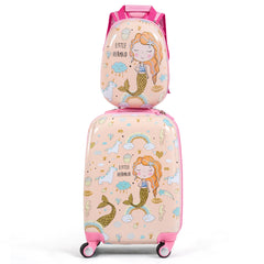 Juego de Mochila y Maleta de Viaje Infantil Juego de Equipaje de Cabina de Sirena con Ruedas para Niños con Manija Ajustable