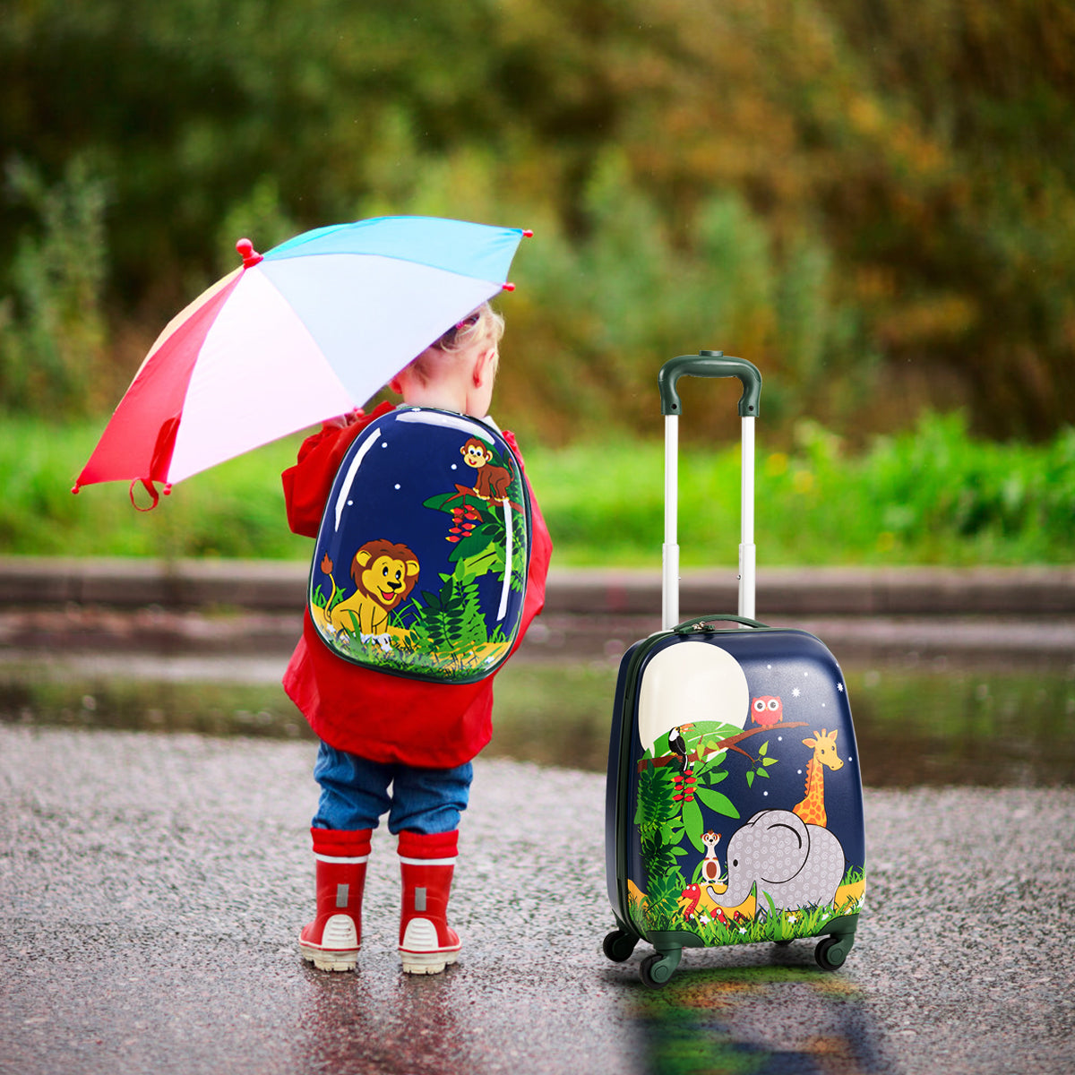 Equipaje de Viaje Infantil con Mochila y Maleta para Niños Azul Marino