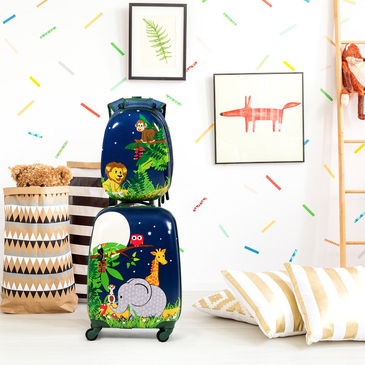 Equipaje de Viaje Infantil con Mochila y Maleta para Niños Azul Marino