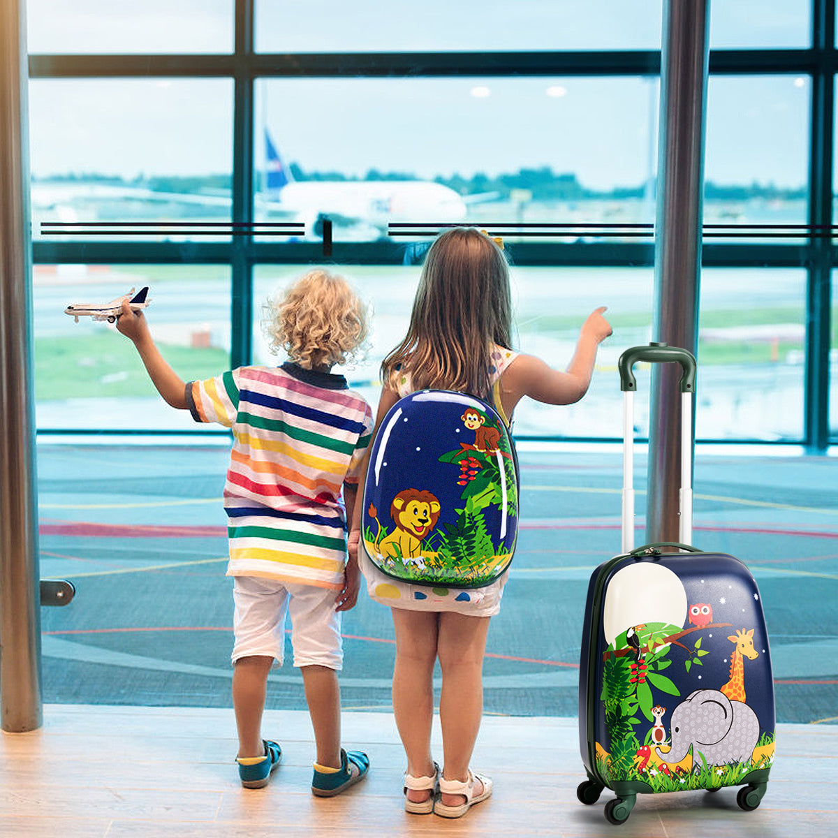 Equipaje de Viaje Infantil con Mochila y Maleta para Niños Azul Marino
