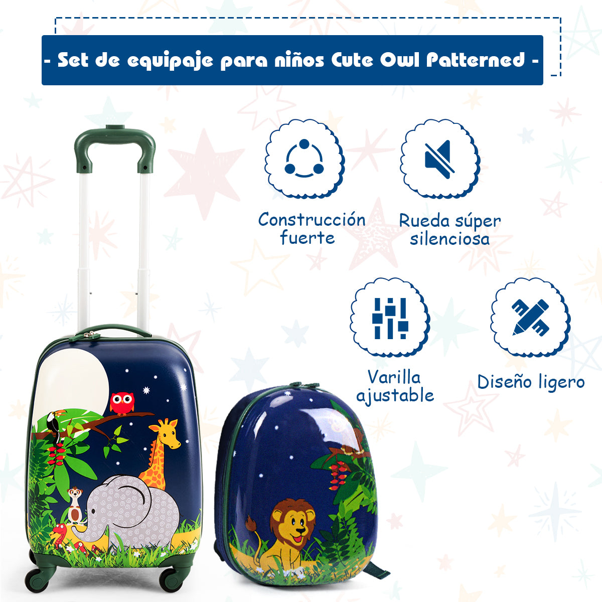 Equipaje de Viaje Infantil con Mochila y Maleta para Niños Azul Marino